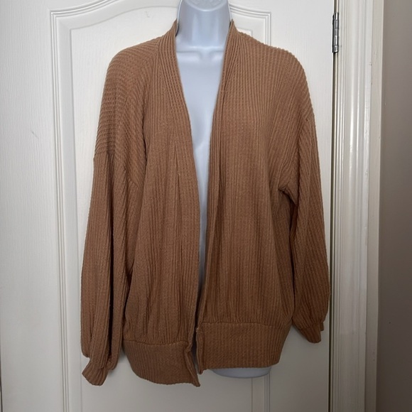 Lush Womens Waffle Brushed Open Front Balloon Sleeve Sweater Cardigan Size Small - Picture 2 of 8